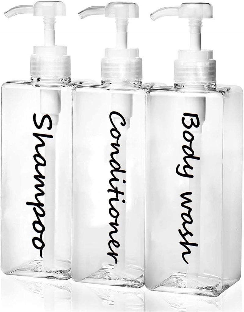 DIDROOM 21oz Refillable Shampoo and Conditioner Bottles - Clear Set of 3 - Modern Shower Dispenser Set for Hotel Bathroom - Image 1